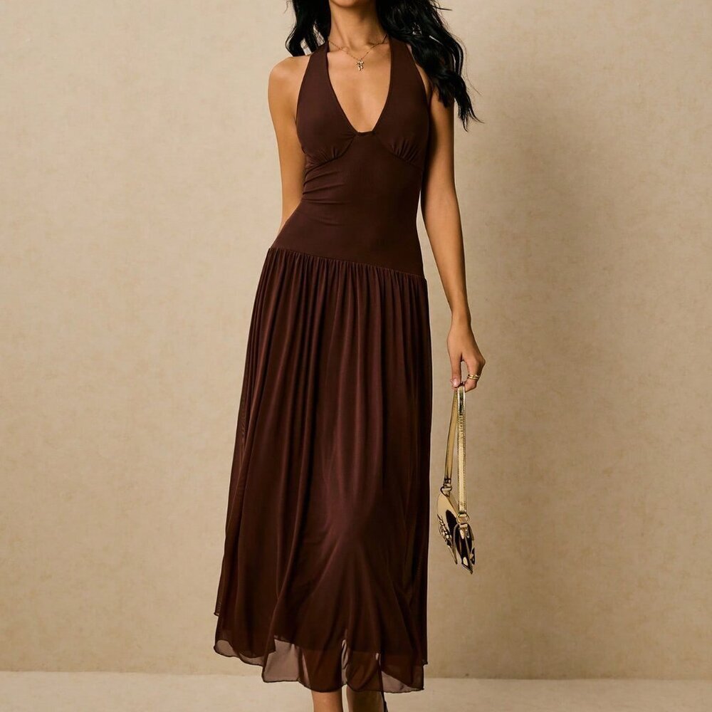 Brown Sexy Women's Flowy Sleeveless Sun Dress - Picture 5 of 7